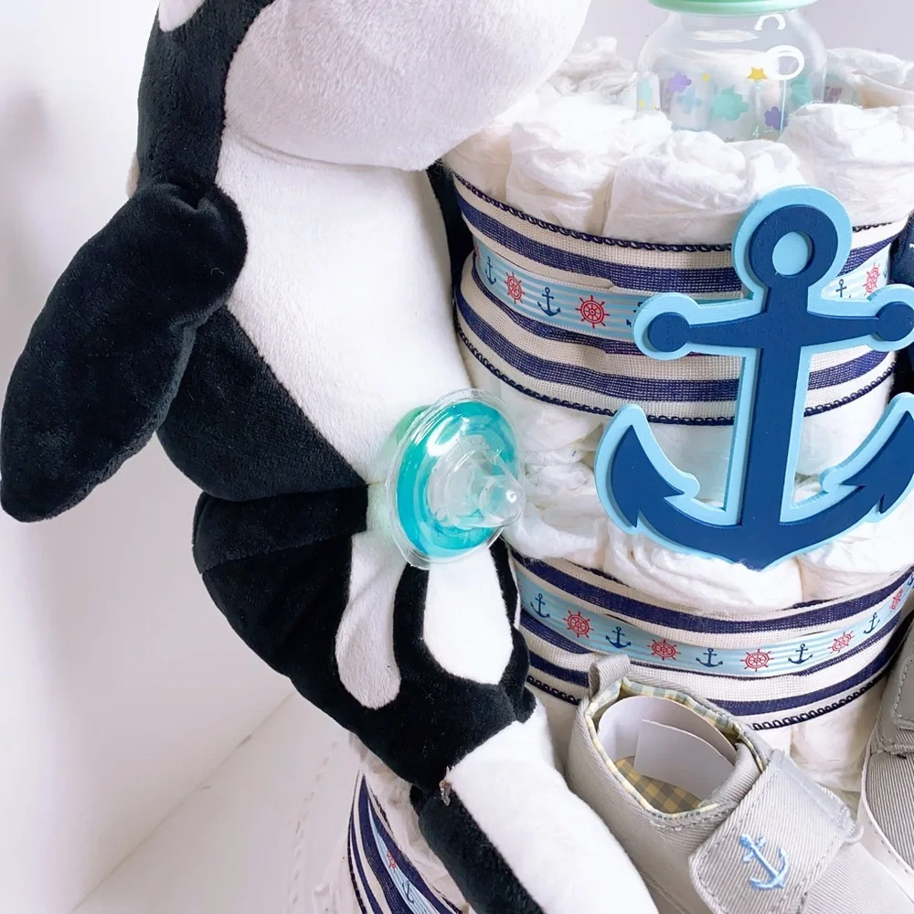 Whale Nautical Diaper Cake